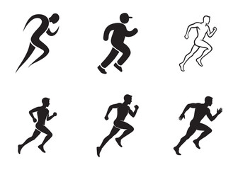 Running Athlete Silhouette Vector Set , Sports, Fitness & Marathon Icons , Dynamic Runner Illustrations for Training, Health, and Motivation Designs