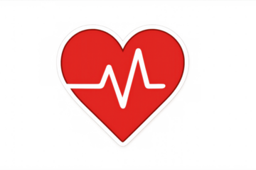 Red heart icon showing a white ekg heartbeat line, symbolizing health, cardiology, and medical care