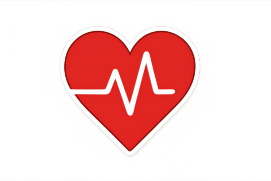 Red heart icon showing a white ekg heartbeat line, symbolizing health, cardiology, and medical care
