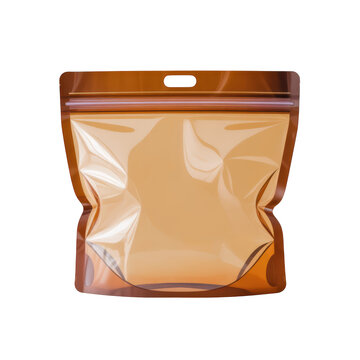 Amber stand up pouch with hang hole and zipper isolated on transparent background