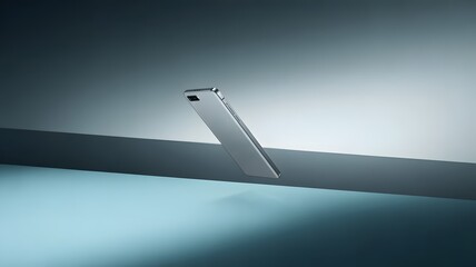Sleek modern smartphone levitating in cool studio lighting