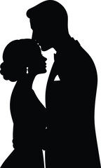 Romantic couple silhouette, man kissing woman forehead, love, relationship, affection, intimacy, lifestyle, tenderness, cad drawing flat vector illustration