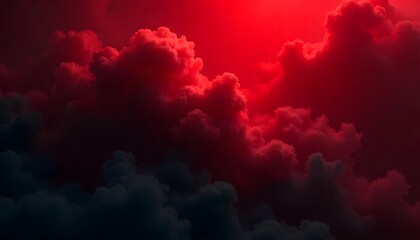 Dramatic red sky with ominous dark clouds at twilight