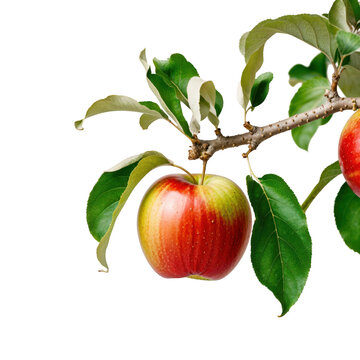 Single apple on a branch isolated on transparent background