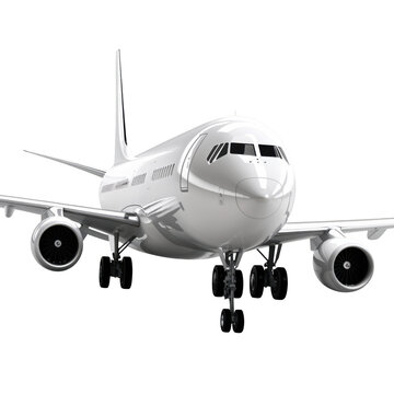 Front view of a commercial airplane isolated on transparent background