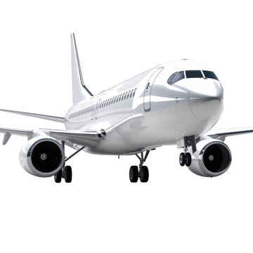 Front view of a commercial airplane isolated on transparent background