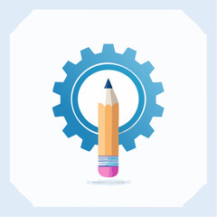 Creative Process and Mechanical Precision: Conceptual Illustration of Pencil and Gear