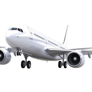 White passenger airplane isolated on transparent background
