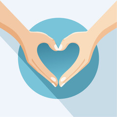 Depiction of Two Hands Forming a Heart Shape Against a Blue Circular Backdrop