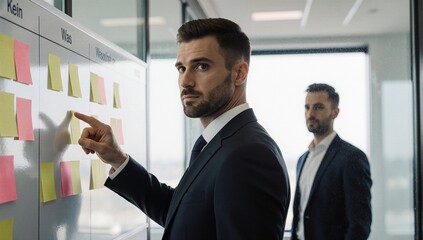 Project manager planning agile sprint with stickies