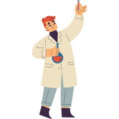 Scientist In A White Lab Coat Holding A Flask And Dropper With Red Liquid In Hand In A Bright...
