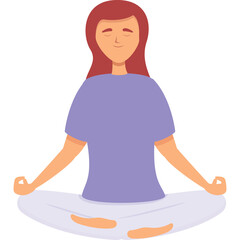 Serene Woman Meditating in Lotus Pose in Purple Shirt and White Pants Calm Expression Peaceful Aura...