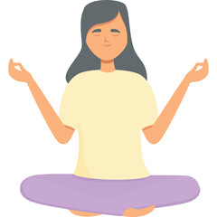 Serene Woman Meditating in Lotus Pose with Eyes Closed Wearing a Yellow T-Shirt and Lavender Pants...