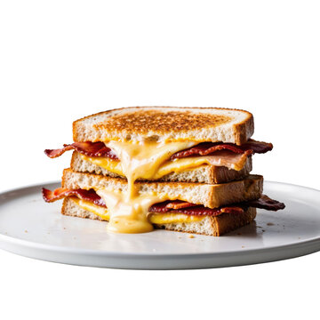 Delicious grilled cheese sandwich with bacon, isolated on transparent background