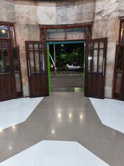 Opened Modern Wooden Glass Double Entrance Doors