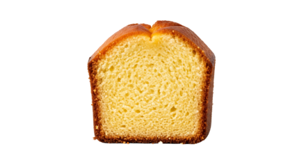 Delicious lemon pound cake slice, golden hue, isolated on transparent background