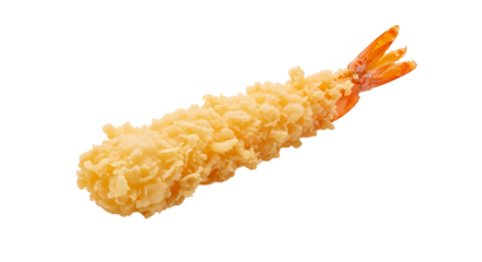 Crispy golden shrimp tempura close-up appetizing presentation on transparent background