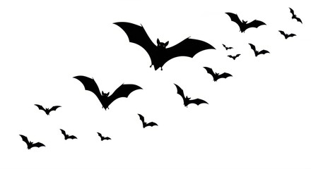 Spooky silhouettes of bats flying against a white background for your Halloween designs and festive projects, creating a chilling atmosphere