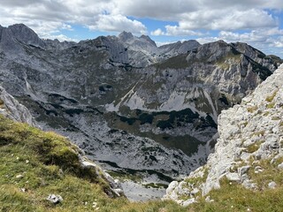 Landscape photo showing panoramic Montenegro mountain wilderness with rocky terrain and scenic views.