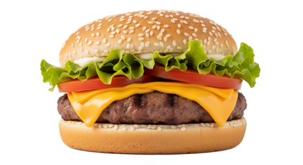 Delicious and appetizing hamburger featuring fresh ingredients isolated on transparent background