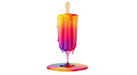 Colorful dripping popsicle with vibrant melting gradient effect on transparent background