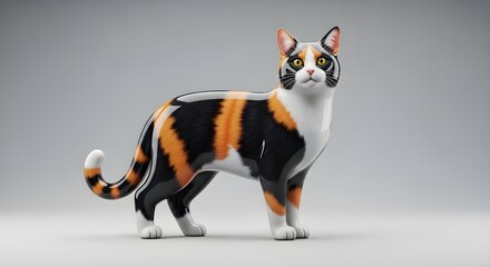 Stylized 3D Render of a Calico Cat with Glossy, Smooth Texture