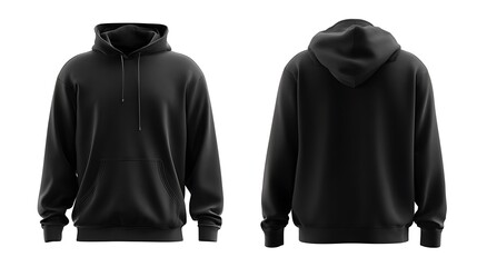 Blank black hoodie template. Hoodie sweatshirt long sleeve with clipping path, hoody for design mockup for print, isolated on white background.