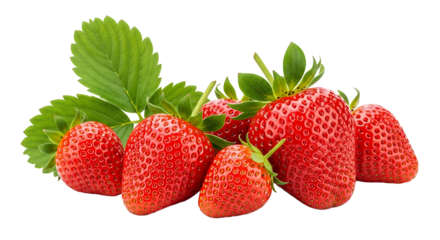 Fresh red strawberries with green leaves. isolated on a transparent background