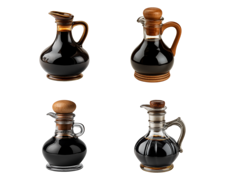 Elegant Brown Sauce Cruet or Balsamic Vinegar Pitcher isolated on a transparent background