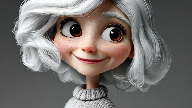 Animated Character Portrait: Charming and heartwarming portrait of a cheerful animated character with kind eyes and a warm smile, exuding a sense of friendly openness and approachability.