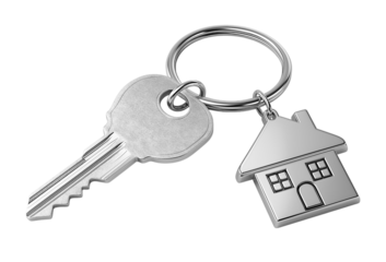 Key to the Dream Home: Silver Key and Golden House Keychain isolated on a transparent background