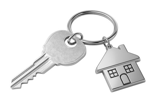 Key to the Dream Home: Silver Key and Golden House Keychain isolated on a transparent background