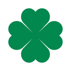 St. Patrick's Day. Lucky four-leaf clover. Green four-leaf clover vector icon. Luck and happiness concept. Shamrock – green four-leaf clover icon. Good luck themed design element.