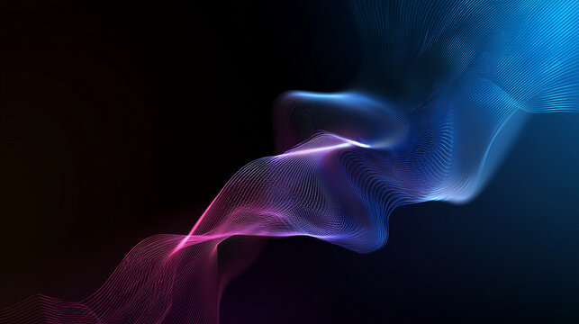 Abstract background with neon waves. A dynamic abstract background with glowing neon waves in blue and pink shades. Suitable for presentations on artificial intelligence, modern digital concepts      