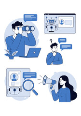 People using technology for communication and information gathering.