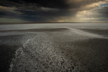 Broken dry soil in a Pampas lagoon, La Pampa province, Patagonia, Argentina.
