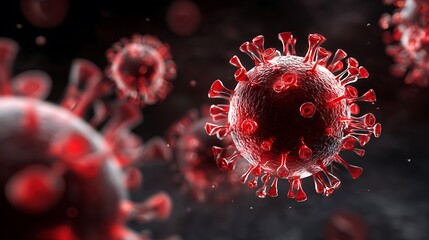 Flu COVID-19 virus cell virus background. China pathogen respiratory coronavirus 2019-ncov flu outbreak medical illustration. Background with realistic 3d red virus cells.