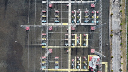 Aerial view of the existing electricity substation in Banjarmasin, electricity terminal and...