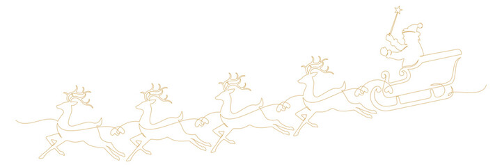 sleigh with Santa Claus and reindeer continuous line drawing on white background vector.eps
