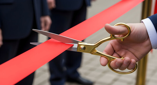 Grand Opening Ceremony: Cutting the Red Ribbon with Golden Scissors
