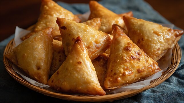 mini triangle samsa samosa made using patti or strip, popular home made snack from India arabic.