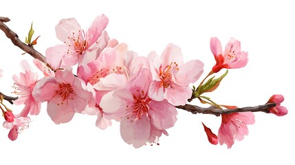Naklejka premium Realistic Cherry blossom branch. Cherry blossom with pink Sakura flower vector. Japanese Cherry blossom vector. Sakura branch with blooming watercolor flower. Pink watercolor.