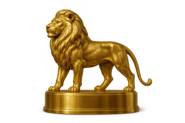 Golden lion trophy symbolizing triumph, strength, and leadership, representing victory and success in business