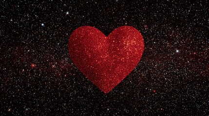 Obraz premium Red Glittery Heart Against a Starry Night Sky.
