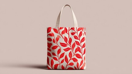 Red Leaf Pattern Eco Tote Bag Mockup.