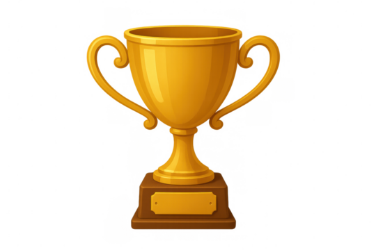 Golden winner trophy cup, symbolizing achievement, success, reward, first place, and victory, transparent background