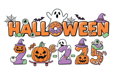 Celebrate spooky Halloween 2025 with fun pumpkins, ghosts, candy, and festive decorations for parties and seasonal designs