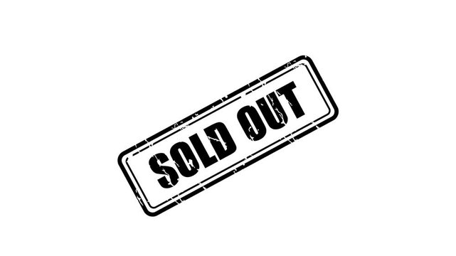 A simple, bold, rectangular SOLD OUT stamp animation in black and white, indicating unavailability.