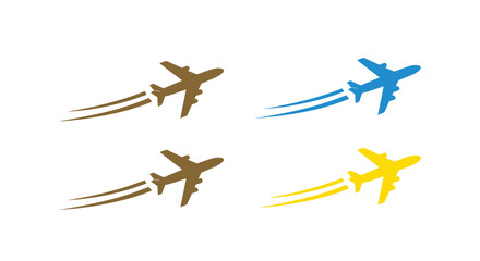 Colorful airplane silhouettes with motion trails create a dynamic aerial scene