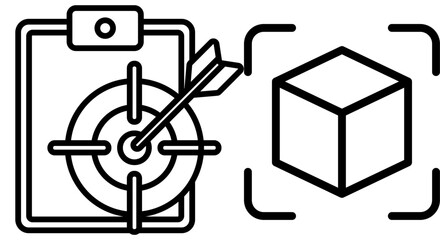 Target marketing strategy with arrow hitting bullseye and product placement concept for business growth plan